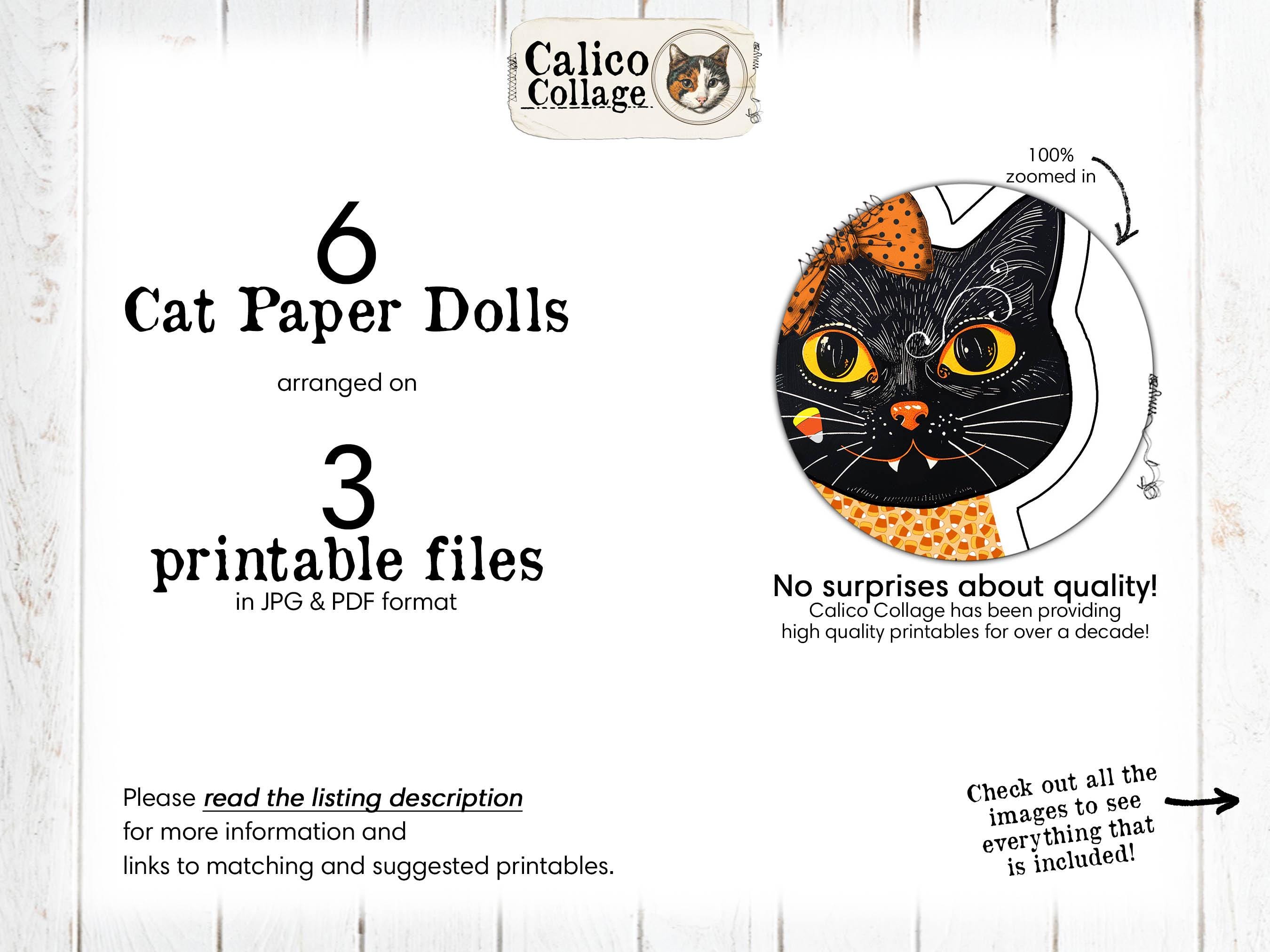Halloween Printable Cat Paper Dolls – Black Cat Ephemera for Junk ...
