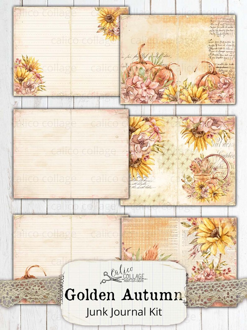 Printable Autumn Sunflower Junk Journal Kit, Fall Ephemera Pack, Shabby ...