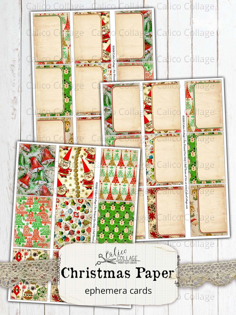 Christmas Paper Gift Tags, Printable Junk Journal Ephemera Pack