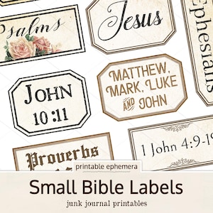Faith Junk Journal Bible Labels, Vintage Ephemera Journaling Supplies, Scrapbooking Digital Religious, Bible Book Labels, Calico Collage