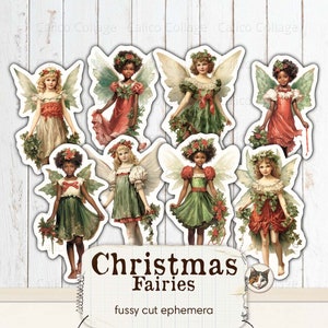Christmas Ephemera Junk Journal Printables, Christmas Fairy Fussy Cut Ephemera, Holiday Fairies Collage Sheet Digital Download