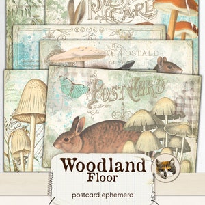 Carte postale imprimable Ephemera, Woodland Junk Journal Ephemera, Forest Digital Download, Woodland Floor Junk Journal Imprimable, Collage Sheet