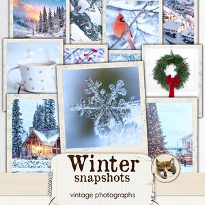Printable Snapshots for Winter Junk Journal, Vintage Winter Ephemera, Digital Journaling Supplies, Junk Journal Kit, Scrapbook Ephemera,