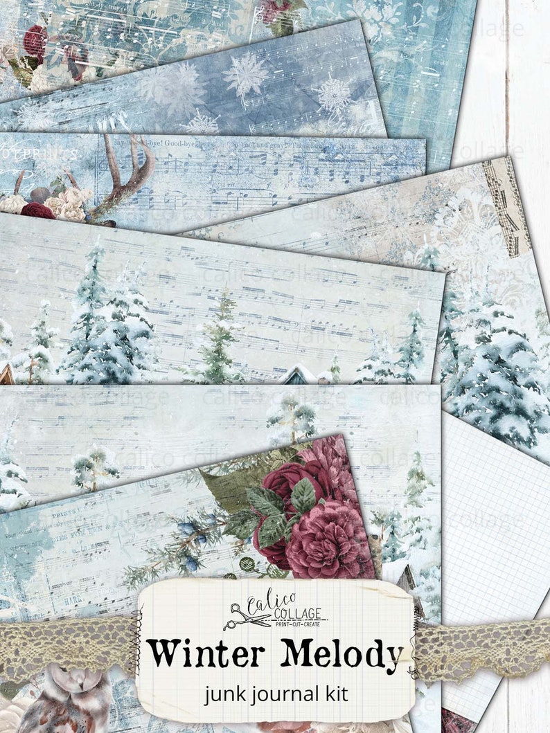 Printable Winter Junk Journal Kit, Winter Melody Ephemera Pack, Vintage ...