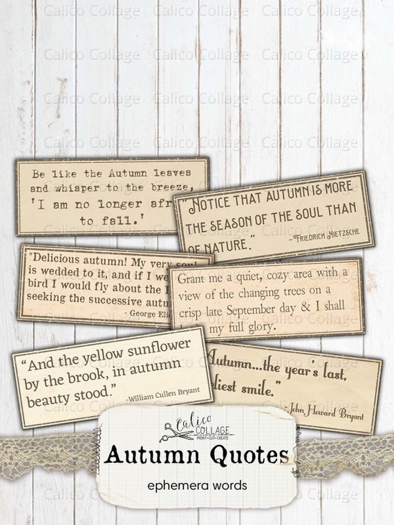 Autumn Quotes Junk Journal Printable, Fall Ephemera Words, Vintage Fussy Cuts, Fall Scrapbooking Ephemera, Autumn Book, Journal Printable