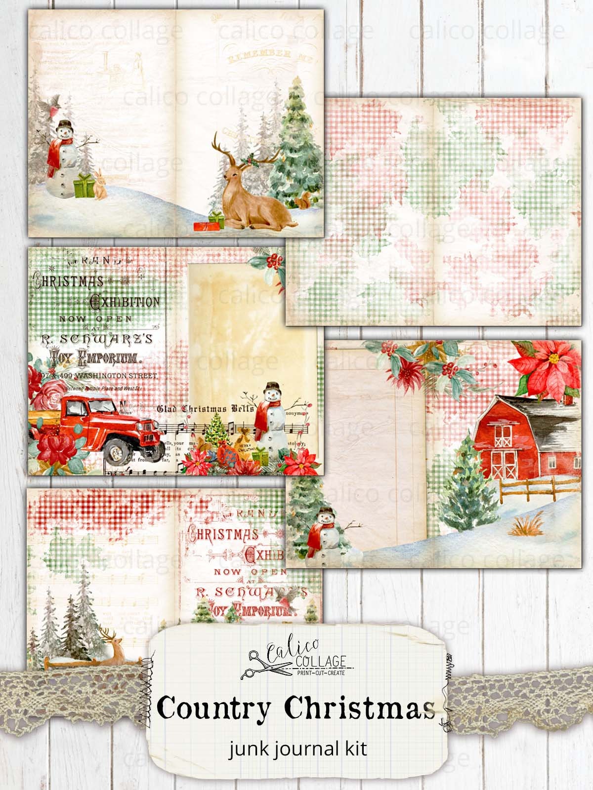 Printable Christmas Junk Journal Kit, Country Christmas Ephemera Pack ...