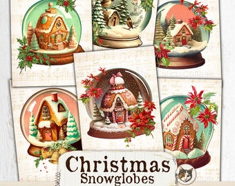 Boules de neige de Noël imprimables Ephemera pour Junk Journals, Printable vintage Holiday Ephemera, Digital Journal Supplies, Scrapbook Ephemera