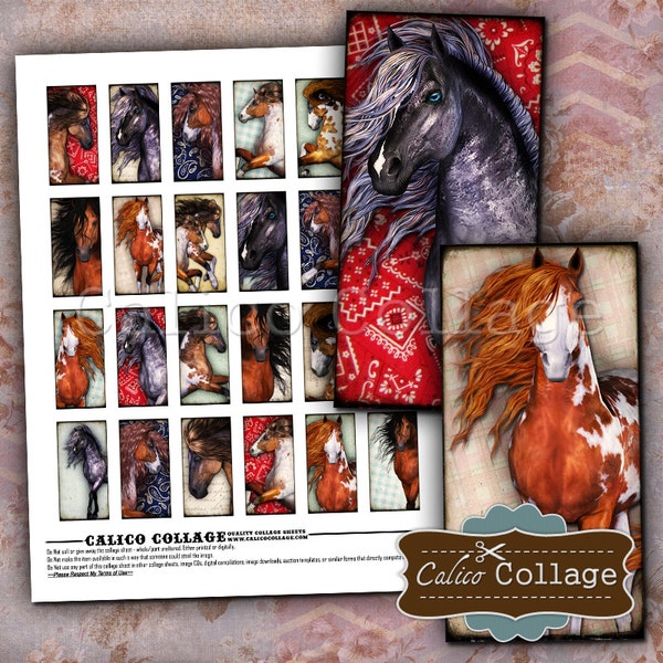 Horse Collage Sheet, Domino Collage Sheet, 1x2 Domino Images, Images for Pendants, Digital Download, Printable Ephemera, CalicoCollage