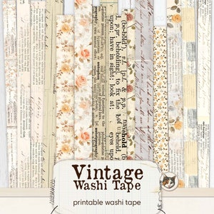 Vintage Washi Tape, Printable Washi Tape Strips, Junk Journal Printable ...