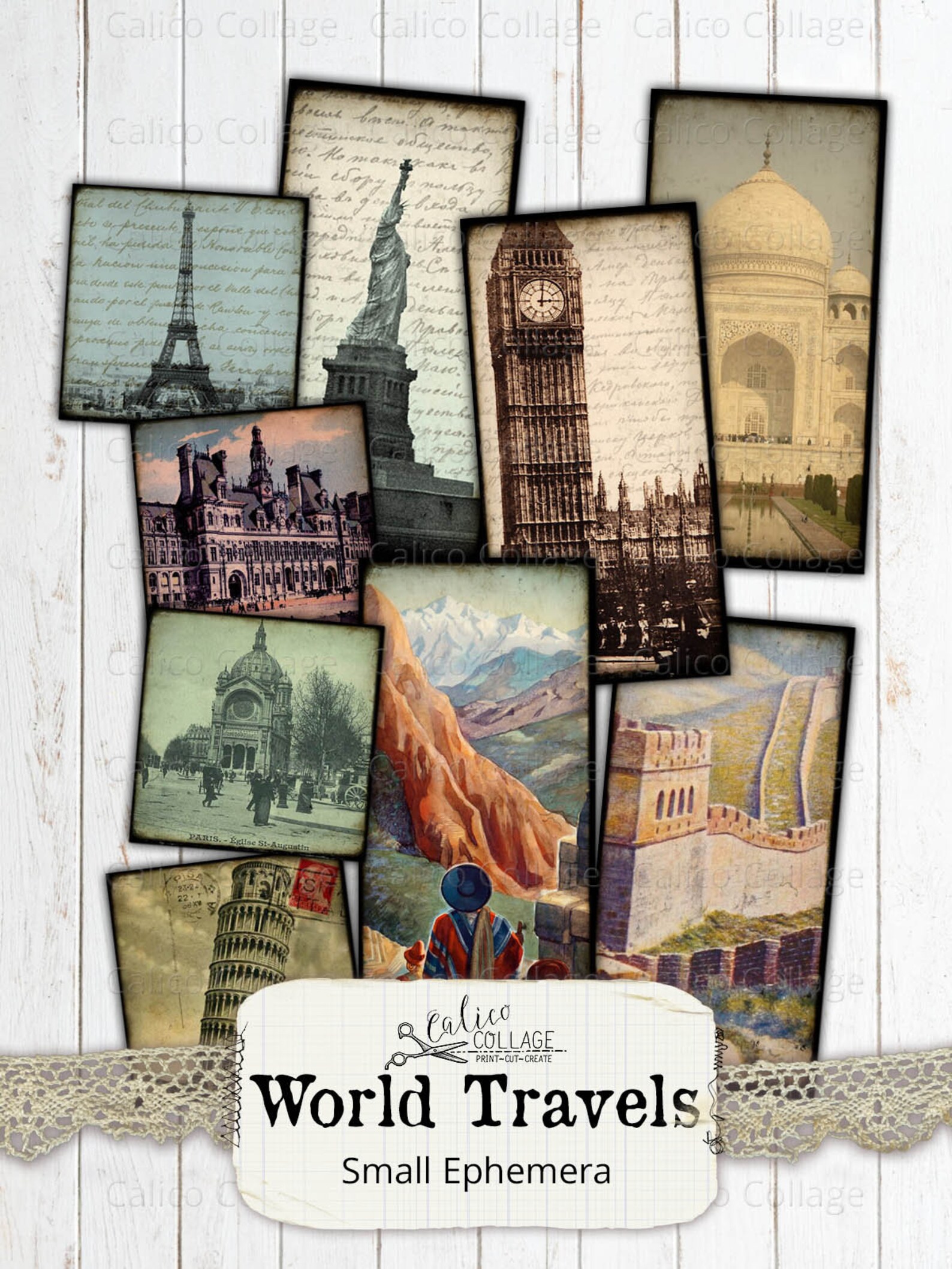 Printable Vintage World Travels Ephemera Pack, Small Digital Ephemera ...