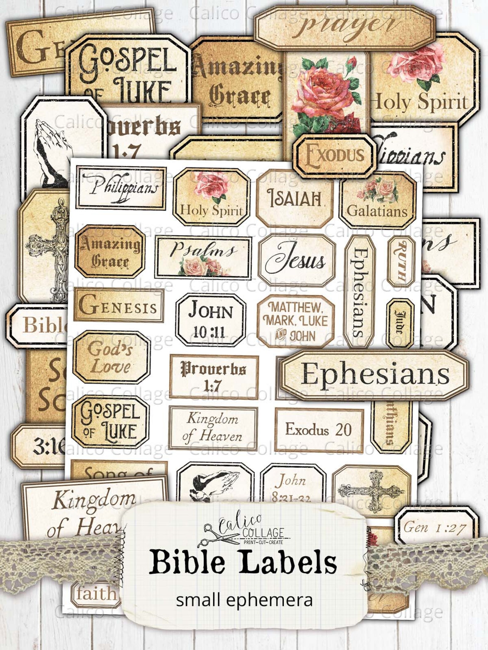 Faith Junk Journal Bible Labels Vintage Ephemera Journaling Etsy