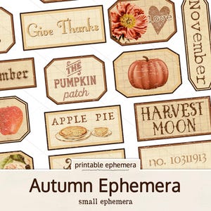 Kieskeurig gesneden herfst Efemere etiketten, afdrukbare vintage kortstondige, ongewenste tijdschriftbenodigdheden, scrapbooking, digitale herfstdagboekpapieren, herfstrit