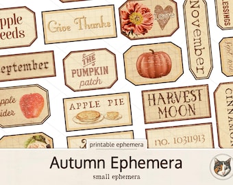 Fussy Cut Autumn Ephemera Labels, Printable Vintage Ephemera, Junk Journal Supplies, Scrapbooking, Digital Fall Journal Papers, Autumn Ride