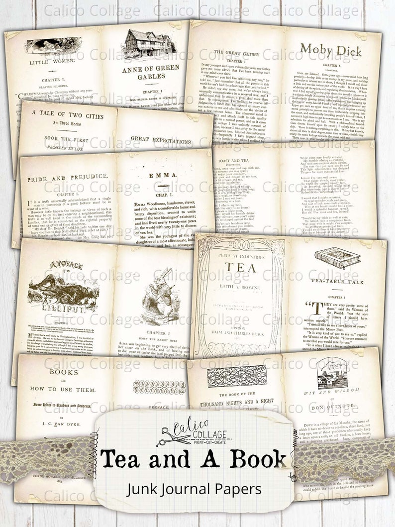 Printable Junk Journal Papers Tea And A Book Pages Library Etsy