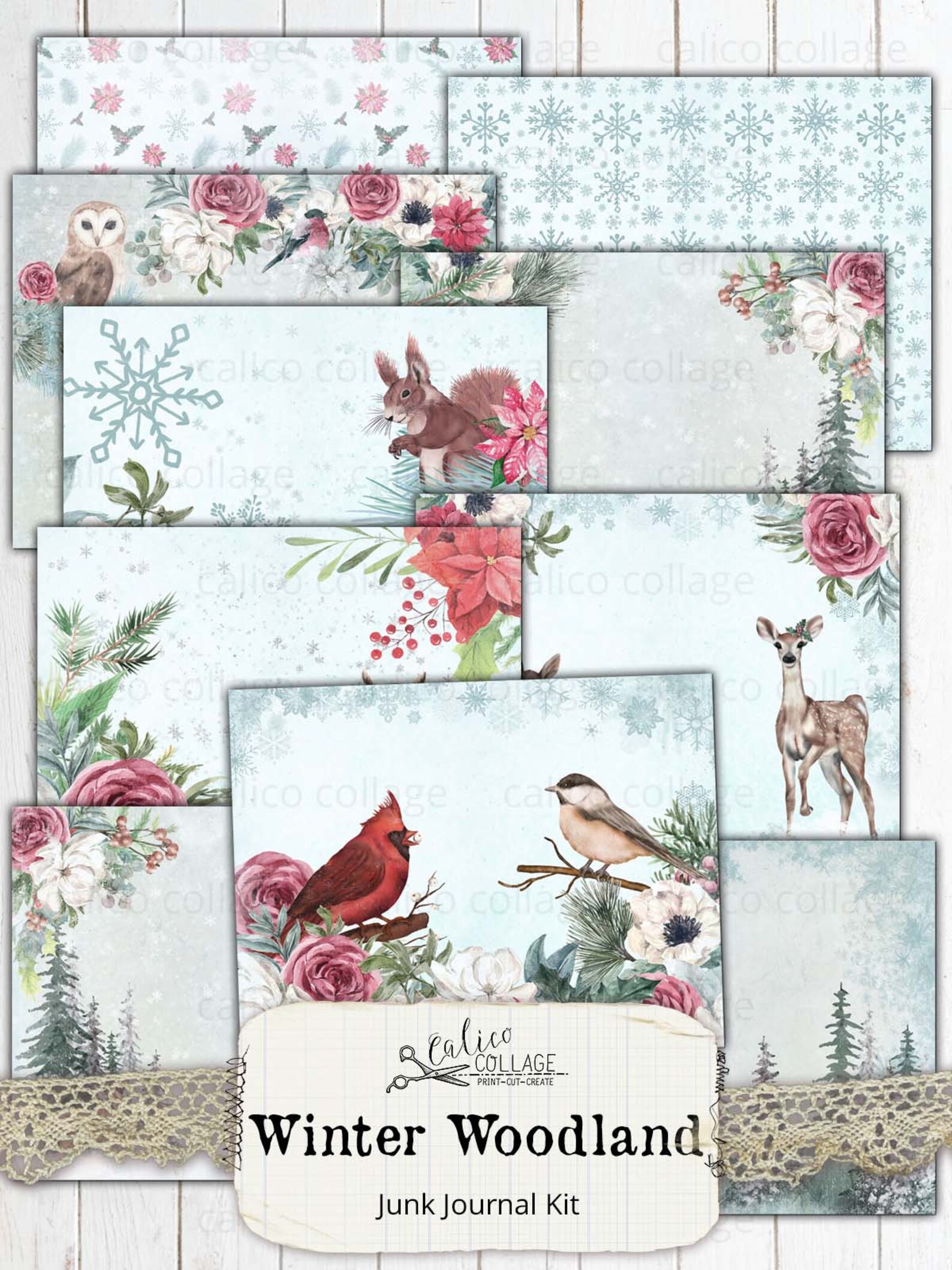 Winter Junk Journal Kit Printable Ephemera, Vintage Blue Snowy Winter ...