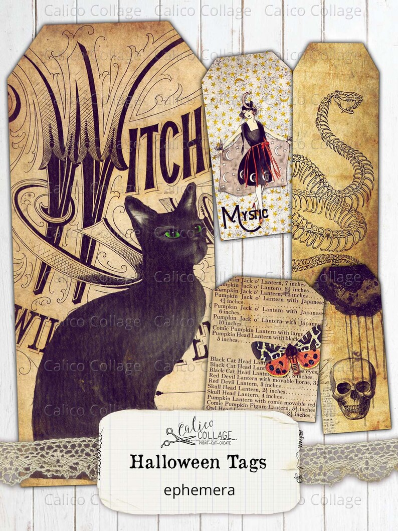 Printable Halloween Tags Junk Journal Supplies Digital Etsy Printable Halloween Tags Junk Journal Supplies Digital Etsy
