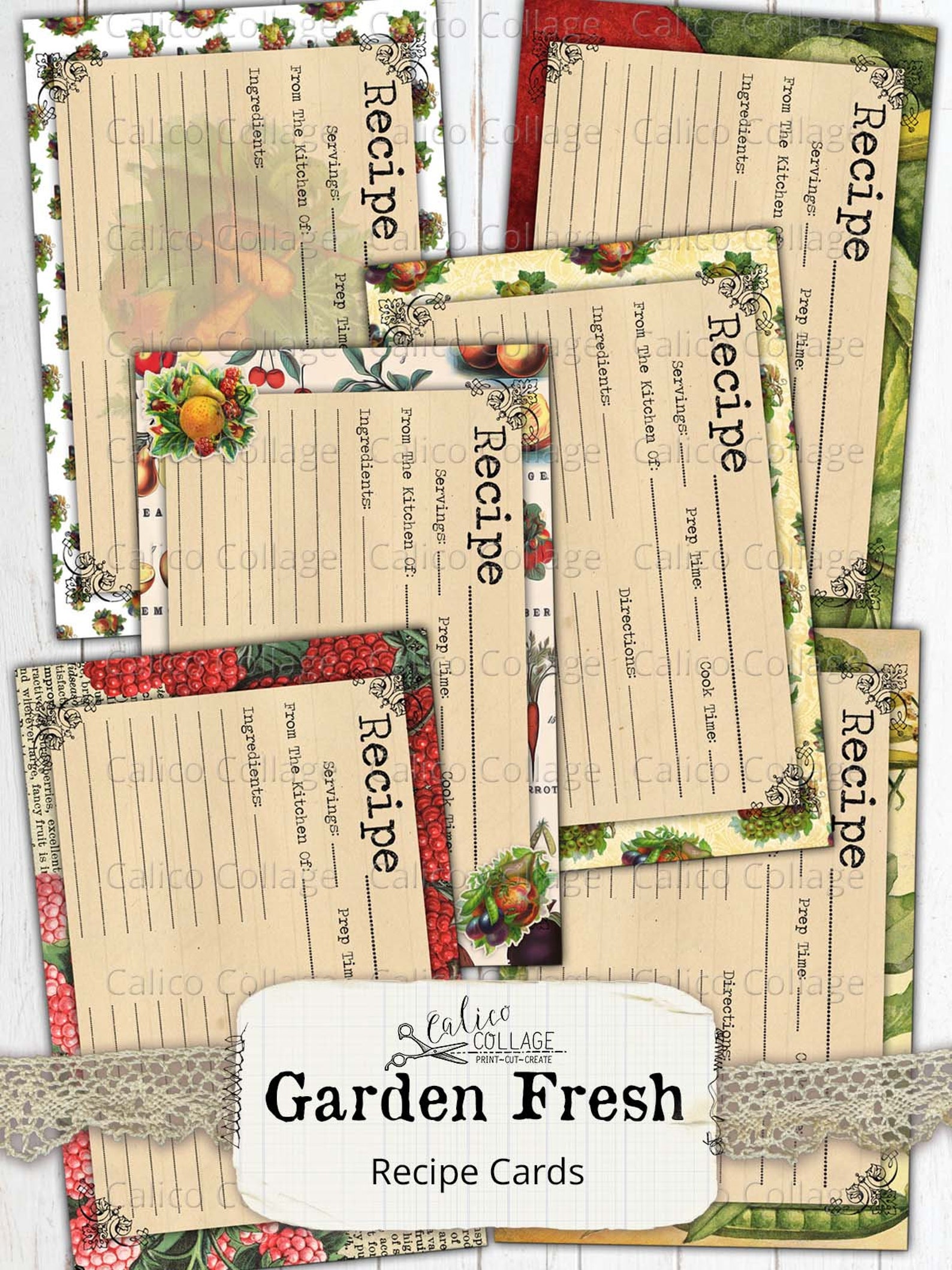 Printable Junk Journal Kitchen Recipe Card Ephemera Pack Etsy
