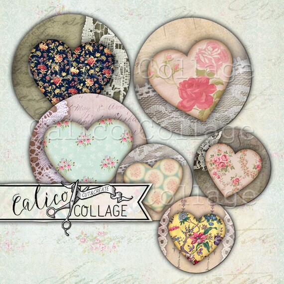 Printable Primitive Hearts Valentines Day Bottlecap Images | Etsy