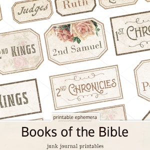Printable Books of the Bible Labels, Junk Journal Supplies, Faith, Vintage, Ephemera, Journal, Scrapbooking, Digital Paper, Shabby Labels