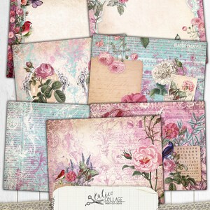 May include: A digital junk journal kit with a pink and blue color scheme. The kit features images of roses, birds, butterflies, and vintage text. The text "Exquisite Dreamer Junk Journal Kit" is printed on a white label.