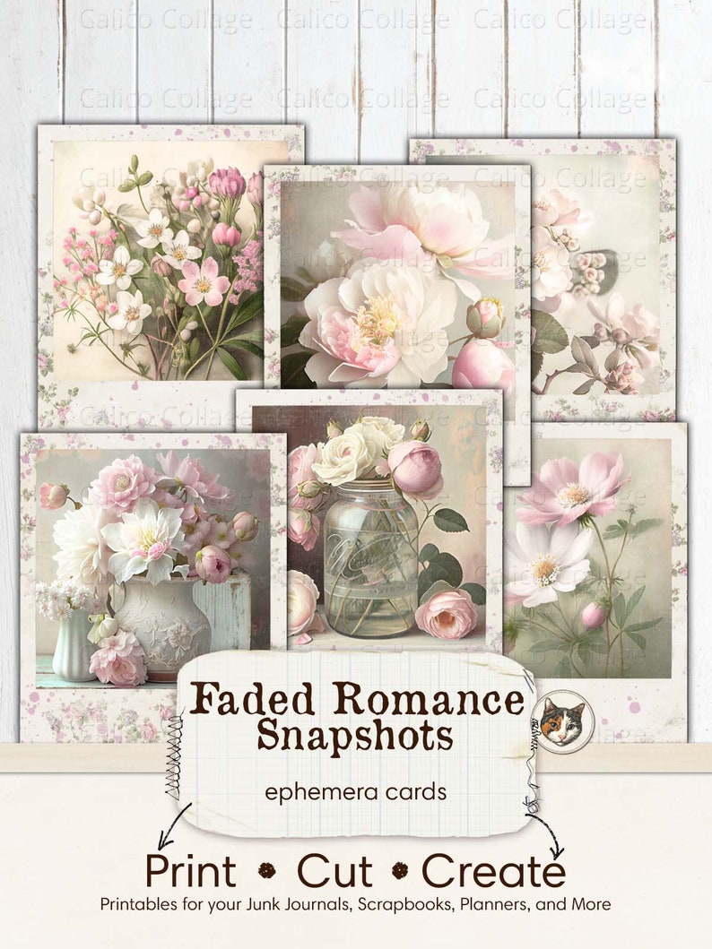 Shabby Chic Ephemera für Junk Journals, feminine Momentaufnahmen, druckbare Fotografien, Vintage verblasste Fotos, Vintage Girly Bilder, Scrapbook Bild 4
