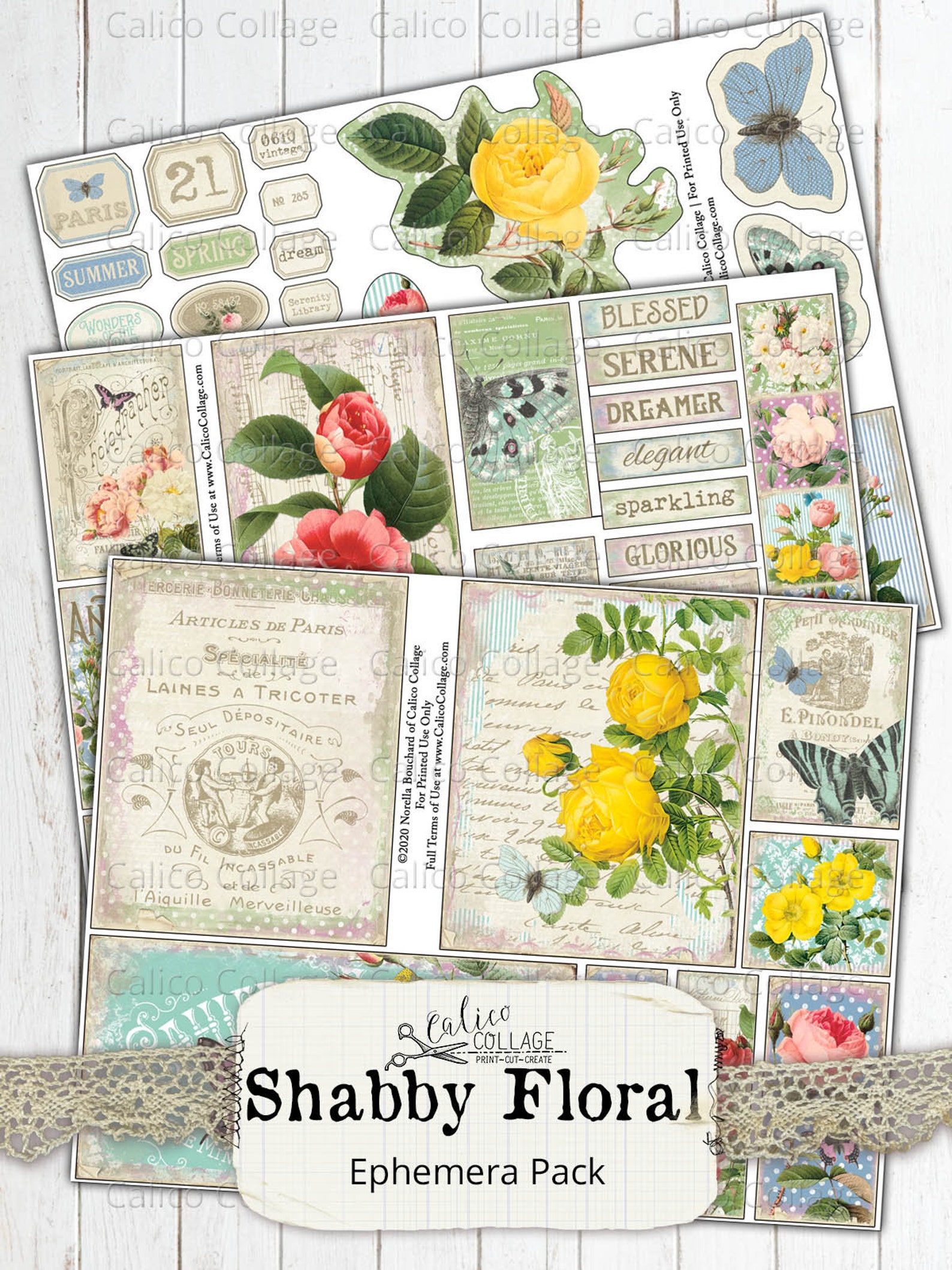 Printable Ephemera Pack Shabby Floral Junk Journal Kit Vintage French ...