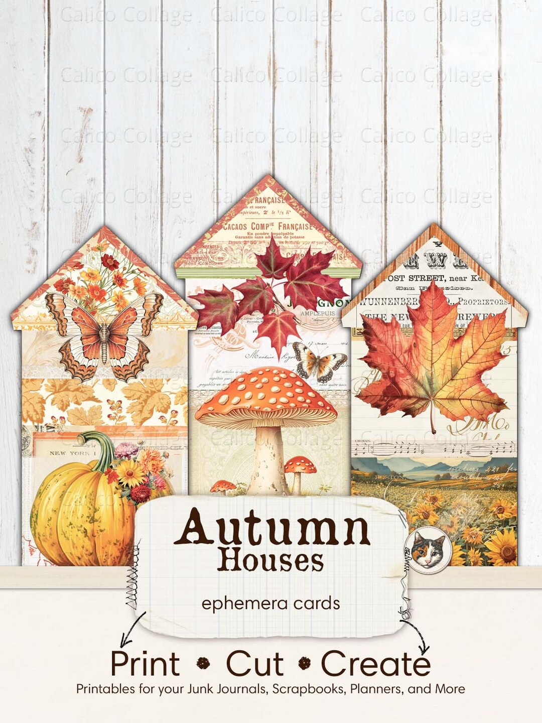 Junk Journal Printable Autumn House Ephemera Pack, Printable Fall ...