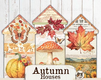 Junk Journal Printable Autumn House Ephemera Pack, Printable Fall Ephemera Pack, Cozy Autumn Mushrooms, Autumn Cottagecore, Collage Sheet