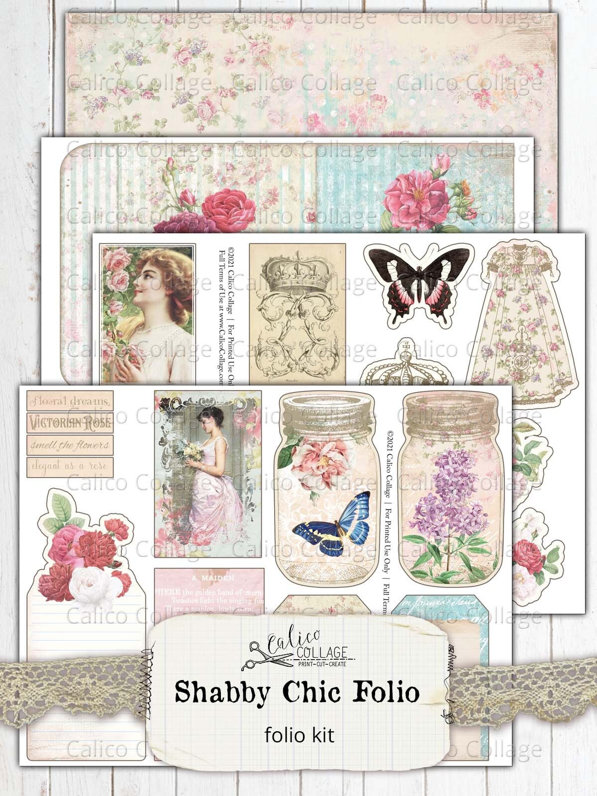 Shabby Chic Junk Journal Folio Kit, Printable Junk Journal Kit ...