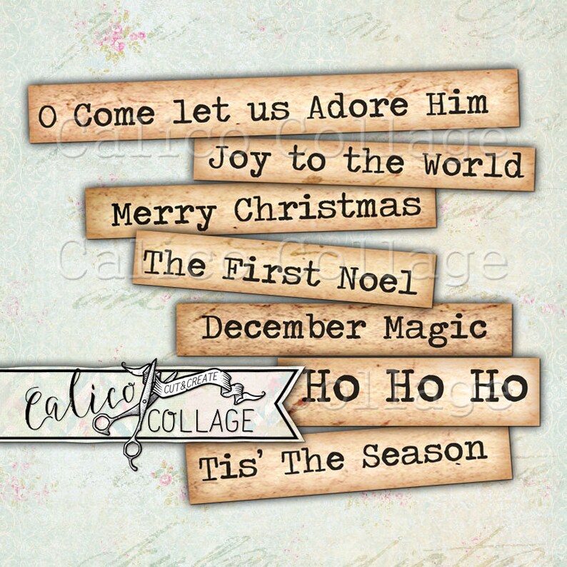 Printable Christmas ephemera words for Junk journals