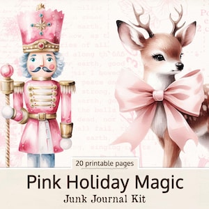 Pink Christmas Junk Journal Kit, Christmas Junk Journal, Digital Download Holiday Ephemera, Pink Christmas, Winter Junk Journal Papers