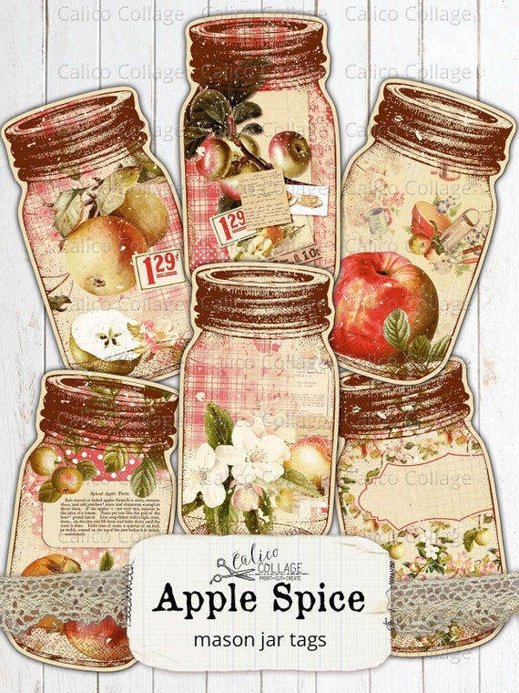 Autumn Apple Mason Jar Tags, Printable Junk Journal Ephemera Pack