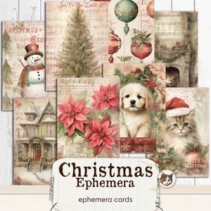 Christmas Ephemera Junk Journal Printable, Classic Christmas Ephemera Cards, Digital Download Collage Sheet, Christmas Digital Card Making