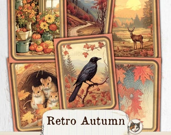Retro Autumn Ephemera Packs, 1970s Printable Cards, Autumn Ephemera Cards, Vintage Ephemera Digital Download Collage Sheets