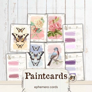 Vintage Paint Cards Ephemera voor Junk Journal Kit, Vintage Paint Samples, Shabby Vintage Digital Download, Printable Collage Sheet