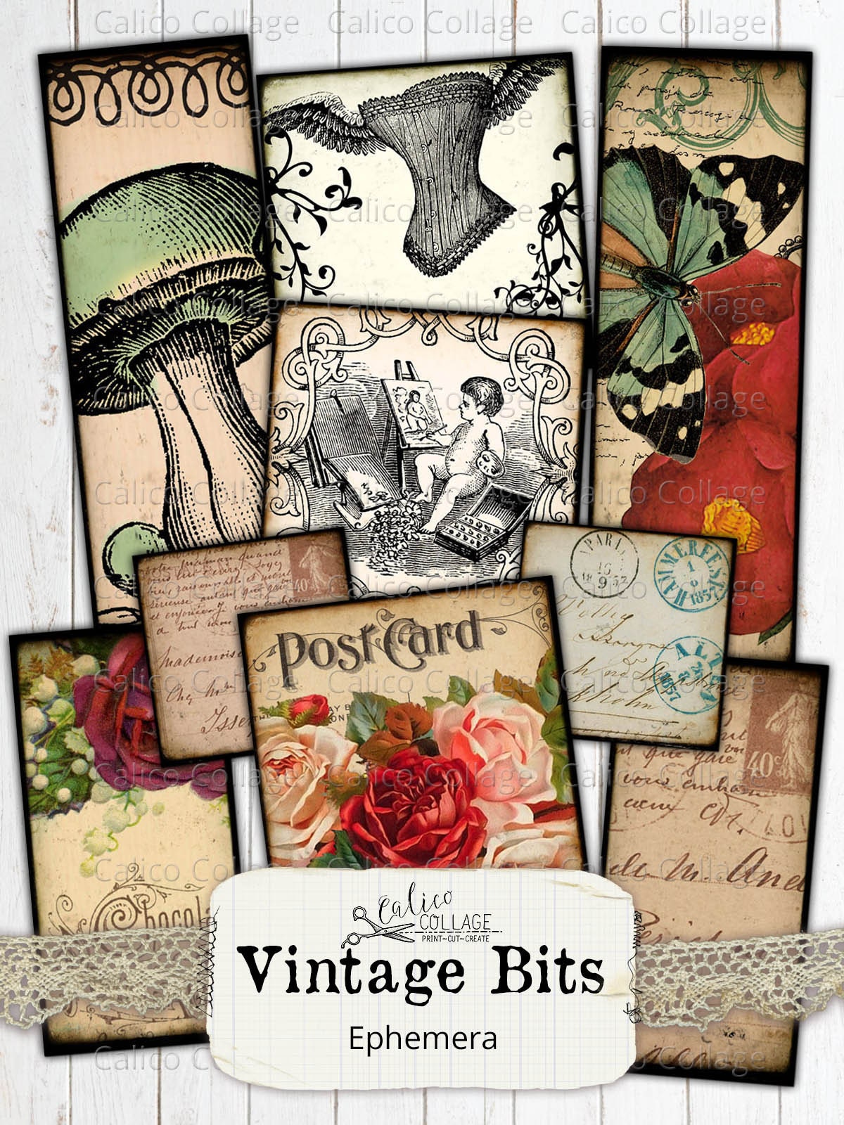 Printable Digital Collage Sheets, Junk Journal Ephemera Pack, Vintage ...