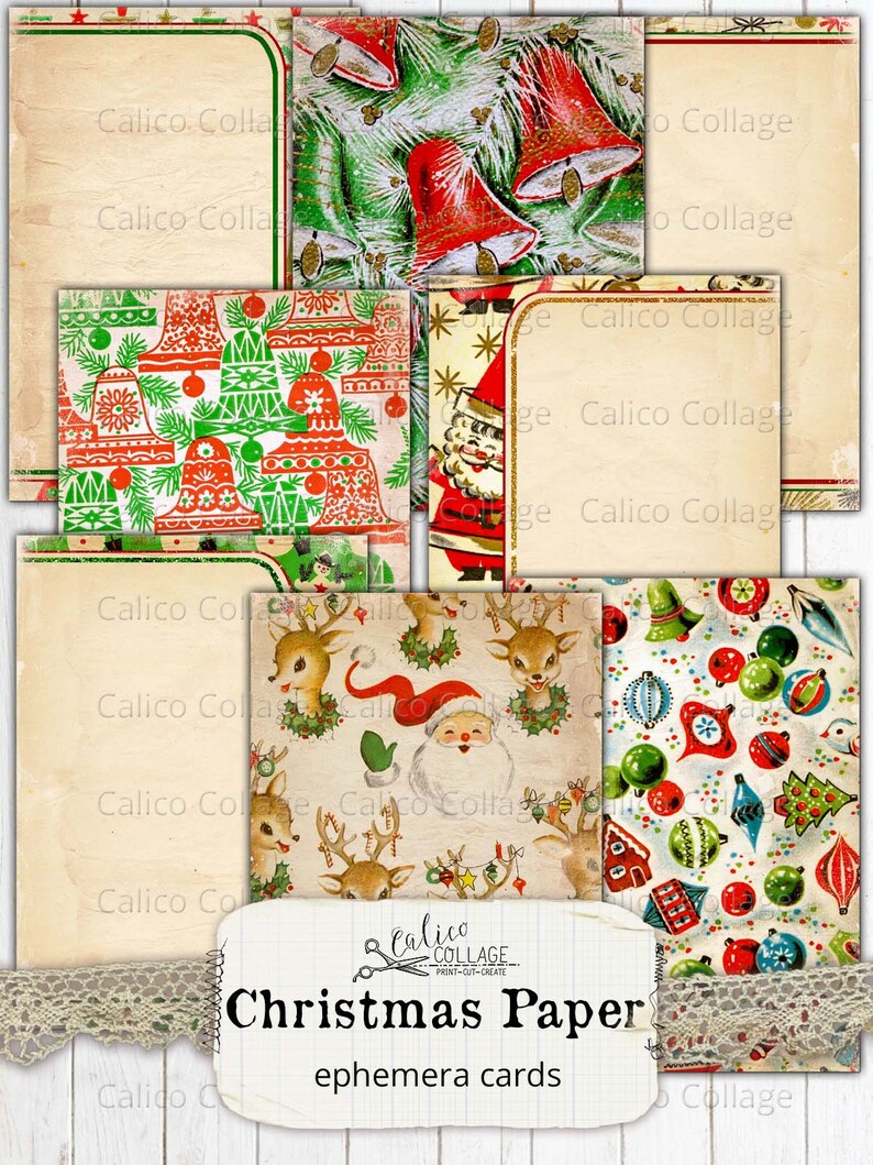 Christmas Paper Gift Tags, Printable Junk Journal Ephemera Pack