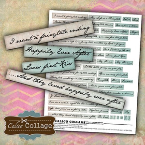 Fairytale Themed Altered Art Words Collage Sheet, Junk Journal Supplies, Mixed Media Art Vintage Printable CalicoCollage Graphics