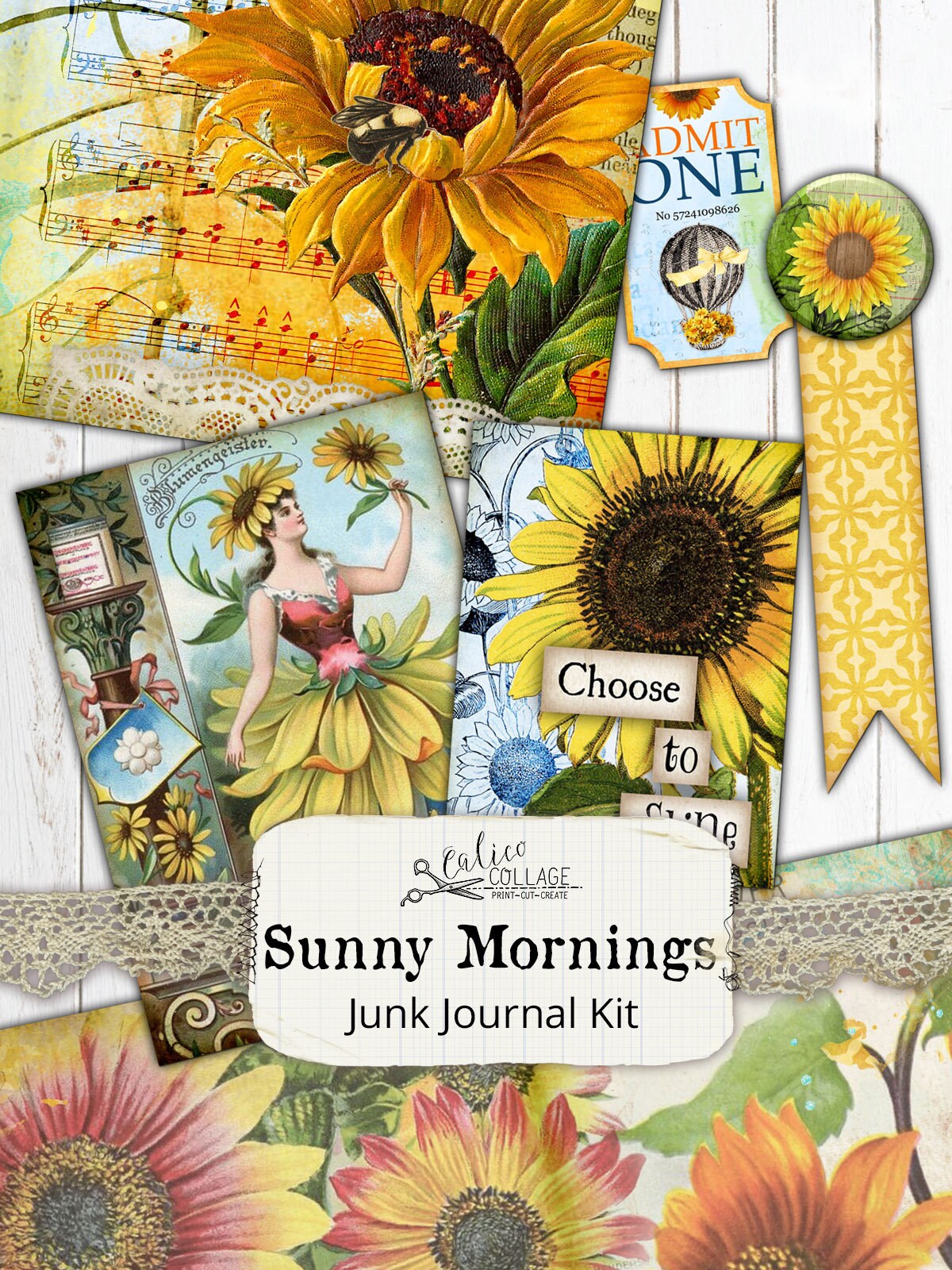 Printable Sunflower Junk Journal Kit Ephemera Pack, Sunning Mornings - Etsy