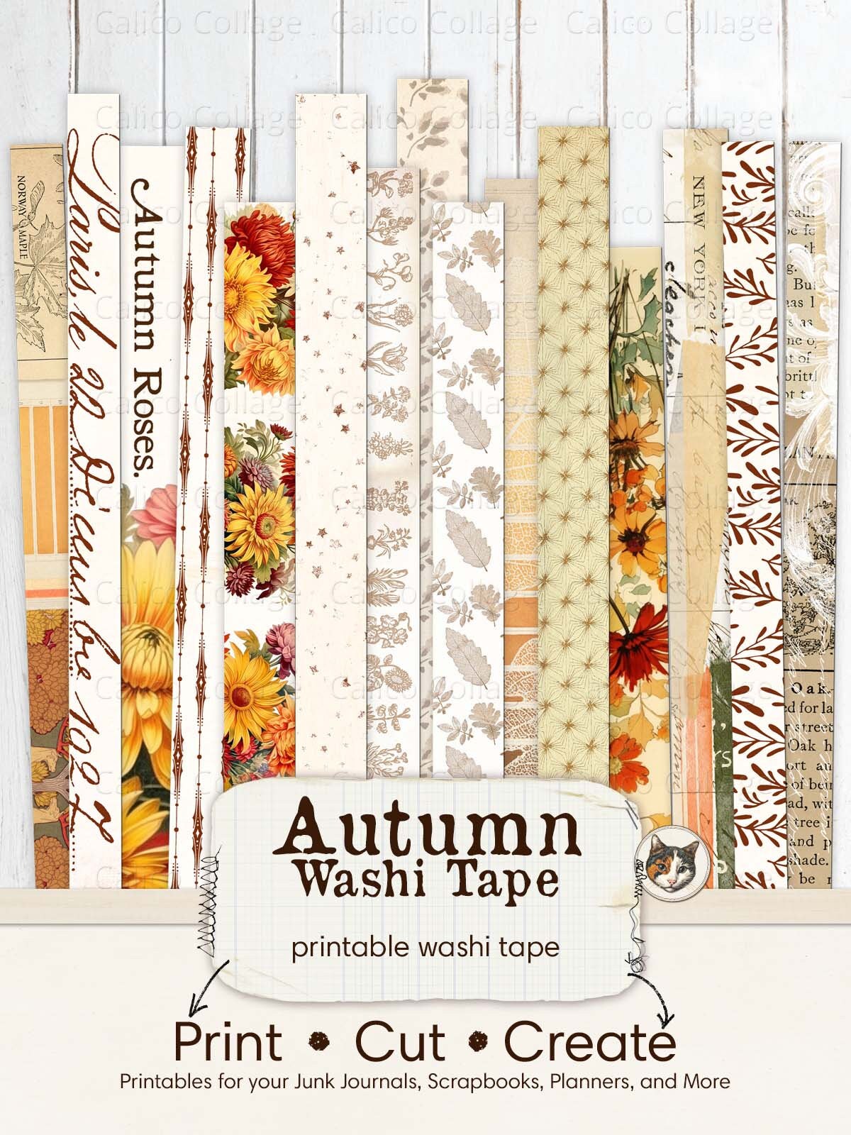 Printable Autumn Washi Tape, Fall Washi Strips, Fall Ephemera Junk ...