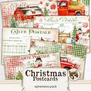 Cartes postales éphémères de Noël imprimables, cartes postales de Noël pour les journaux indésirables, Téléchargement numérique de Noël pays, Journal indésirable imprimable