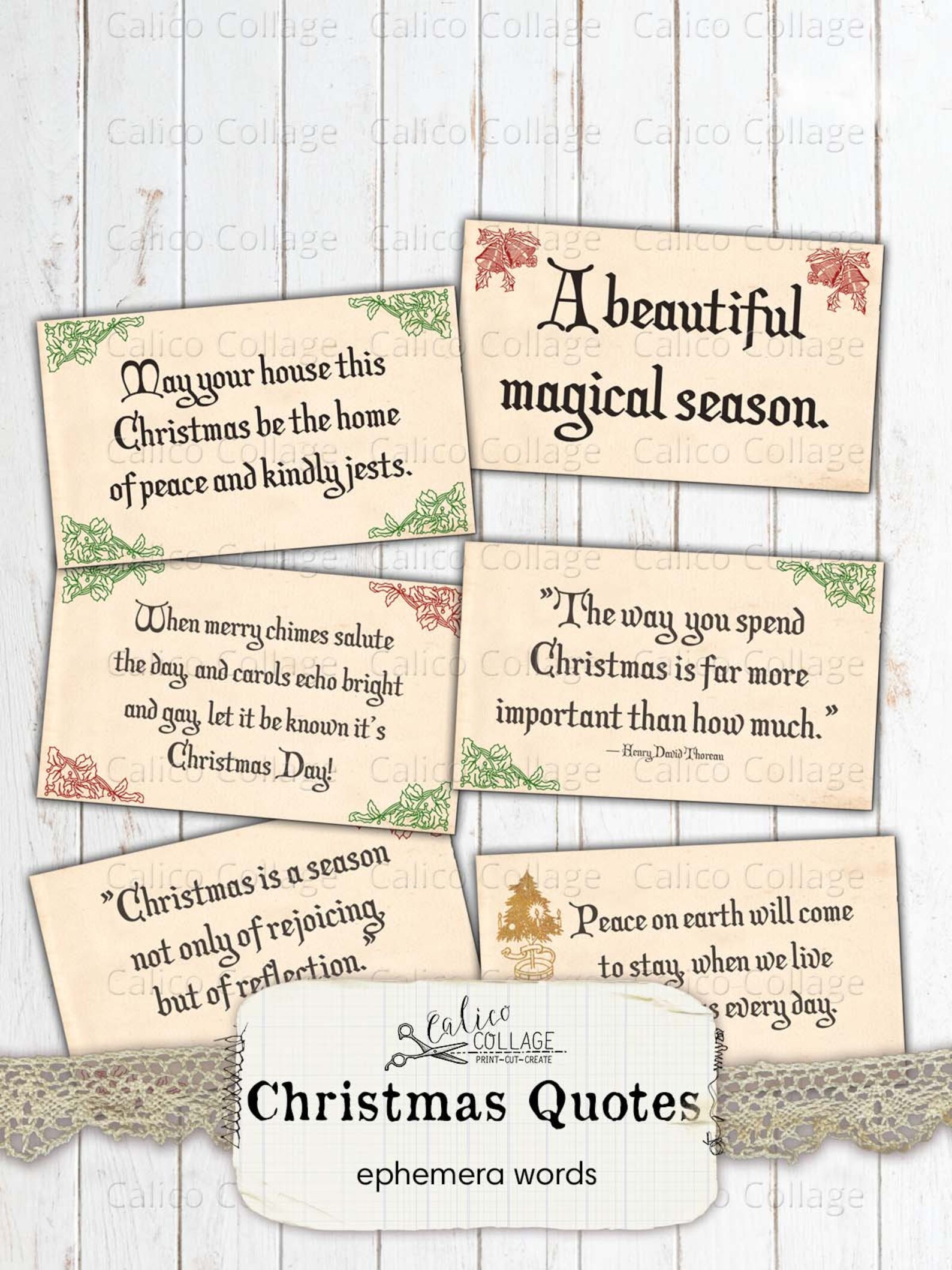 Vintage Christmas Quotes Junk Journal Printable Ephemera Etsy