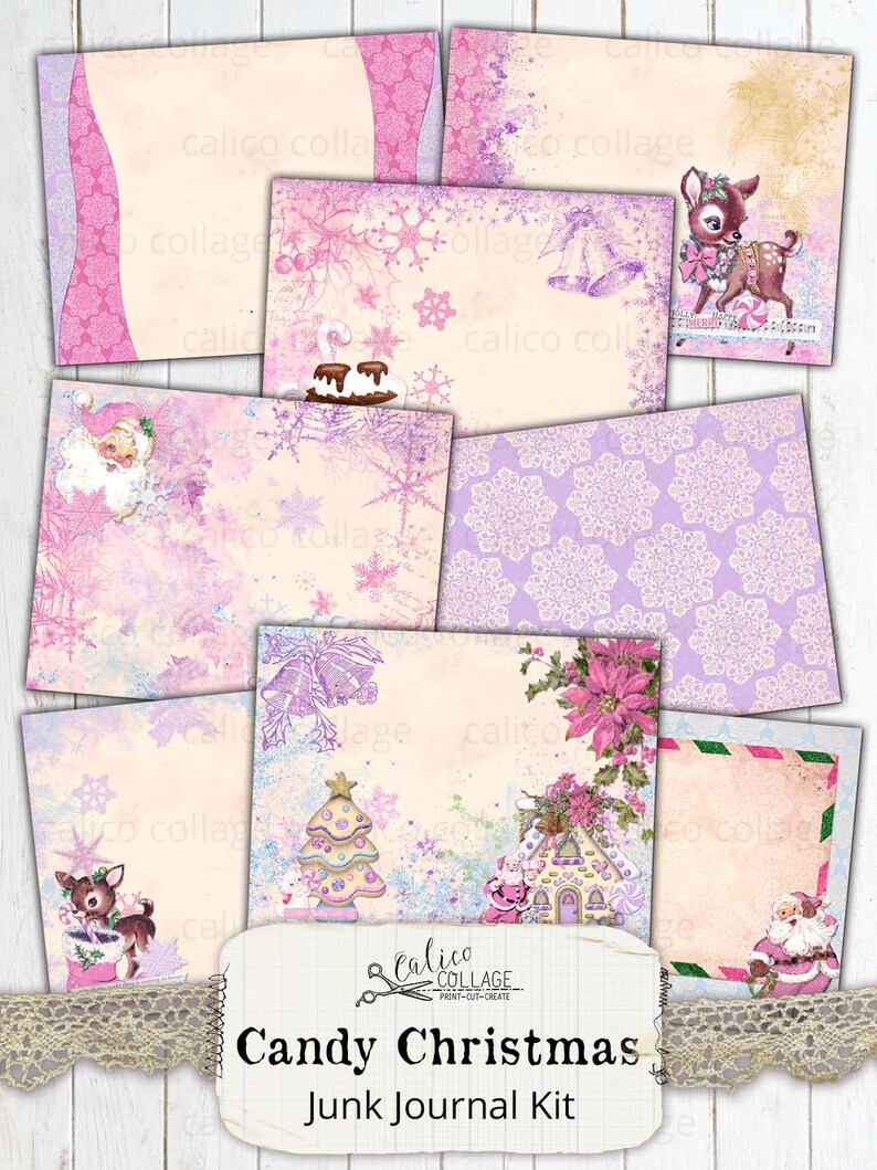 Junk Journal Kit Candy Christmas, Printable Journal Supplies,