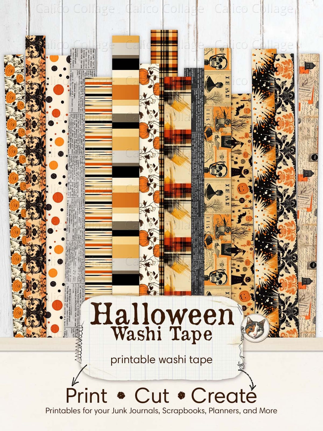 Halloween Washi Tape, Printable Washi Strips, Junk Journal Printable ...