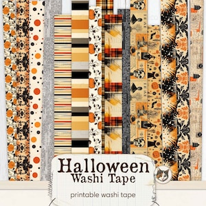 Halloween Washi Tape, afdrukbare Washi Strips, Junk Journal afdrukbaar, afdrukbare Ephemera Digitale Download Collage Sheets, Halloween Ephemera