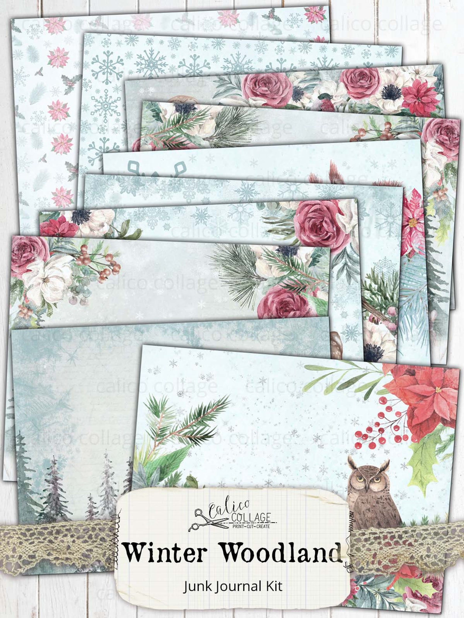 Winter Junk Journal Kit Printable Ephemera, Vintage Blue Snowy Winter ...