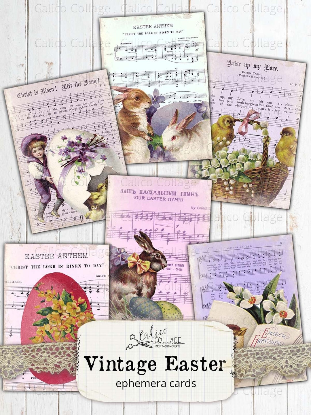 Vintage Easter Ephemera Collage Sheet, Junk Journal Ephemera Cards ...