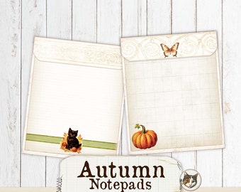 Fall Ephemera Notepads Junk Journal Printable, Autumn Ephemera Notebook, Mini Notebook Pages and Cover Craft Kit, Digital Download