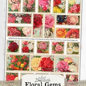 Printable Faux Stamps Rose Ephemera, Junk Journal Supplies, Vintage Seed Catalogs, Scrapbook Paper, Small Epehemera, Digital Download 55 image 6