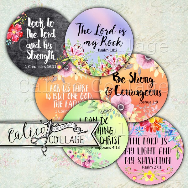 Bible Verses, Bottlecap Images, Digital, Collage Sheet, Printable Images, 1 Inch Circles, Religious Images, Printable Download